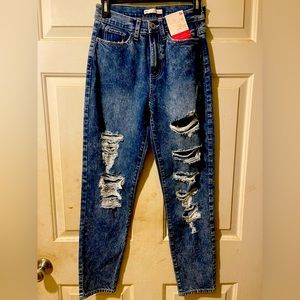 So Jeans Womens 1/25W Blue Denim Pants High Rise Mom Adult Ripped